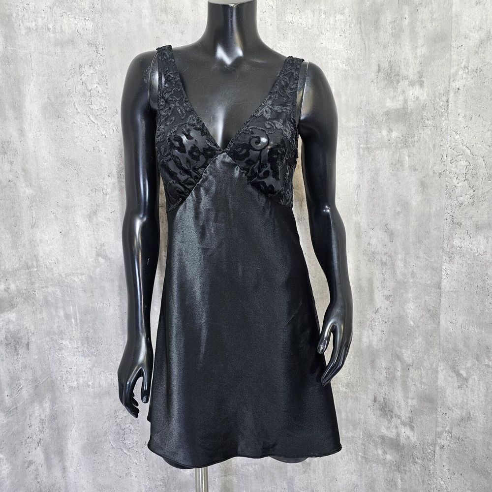 Vintage 80s 90s VS Gold Label Burnout Velvet Bodice Silky Polyester Babydoll